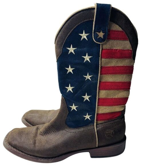 Roper Big Kids 5 American Patriotic Cowboy Boots Unisex Flag - Picture 1 of 10